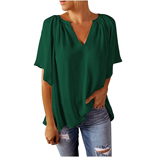 Damen Shirts Sommer Einfarbig Blusen & Tuniken Für Damen Kurzarm V-Ausschnitt Shirt Schwarz Damen Lockere Oberteile Damen Sommer Elegant Lässig Tops Teenager Mädchen Blusen & Tuniken Für Damen Frauen von tsaChick