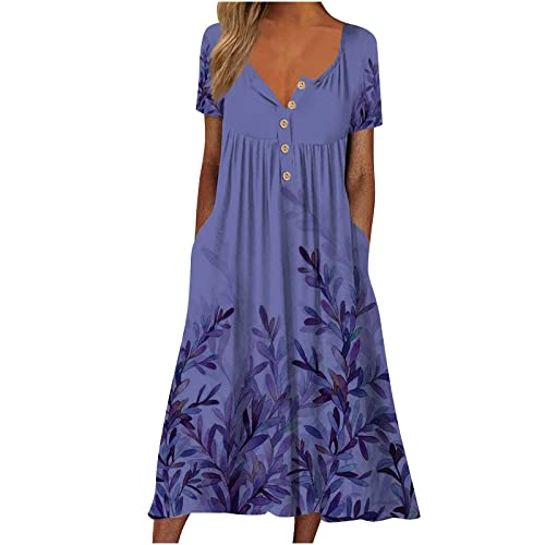 Damen Sommer Rundhals Rüschen Kurzarm Boho Lang Kleid A Linie Hohe Taille Blumen Maxikleid Gestuftes Sommerkleid Kleider Strandkleid 2023 von tsaChick