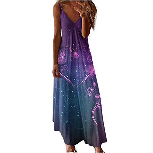 Damen Sommerkleid Lang Cami Blumen Maxikleid Spaghetti TräGer Tief V-Ausschnitt KnöChellanges Sling Strandkleid äRmelloses Floral Druck Freizeitkleid Frauen MäDchen Umstandskleider von tsaChick