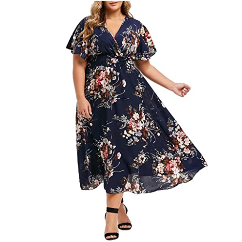 Damen Sommerkleid Lang Größe Größen Blumenkleid XL-5XL V-Ausschnitt Hoher TailleKurzärmeliges Strandkleid Lässiger Breiter Saum Wadenlanger A-Linien Kleid Frauen Mädchen Umstandskleider Damen Sommerkleid Lang Größe Größen Blumenkleid XL-5XL V-Ausschnitt Hoher TailleKurzärmeliges Strandkleid Lässiger Breiter Saum Wadenlanger A-Linien Kleid Frauen Mädchen Umstandskleider von tsaChick