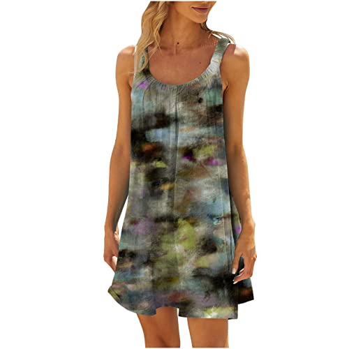 Damen Sommerkleid Neckholder Blumen Minikleid äRmelloses Floral Druck Strandkleid LäSsiges Ohne Arm üBer Dem Knie Liegendes Freizeitkleid Casual Lose Rundhalsausschnitt Kleider Frauen MäDchen von tsaChick