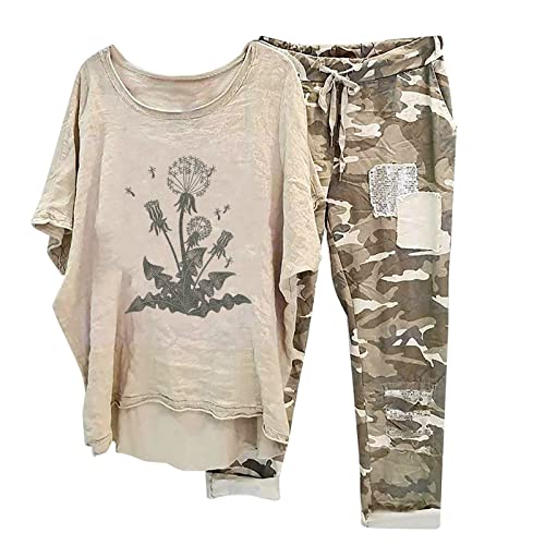 Damen Sportanzug Set Jogginganzug Damen Freizeitanzug Frauen Trainingsanzug Set 2 Teiliges Langarm Hosenanzug Loose Khaki XXXL 44 von tsaChick