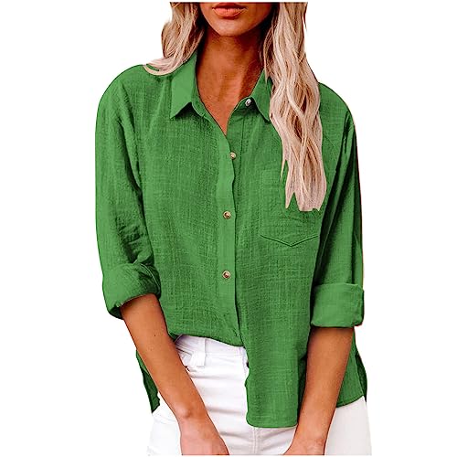 Damen-T-Shirt mit 3/4-Ärmeln Baumwoll-Leinen-Jacquard-Blusen Green 109 XXXL 44 von tsaChick