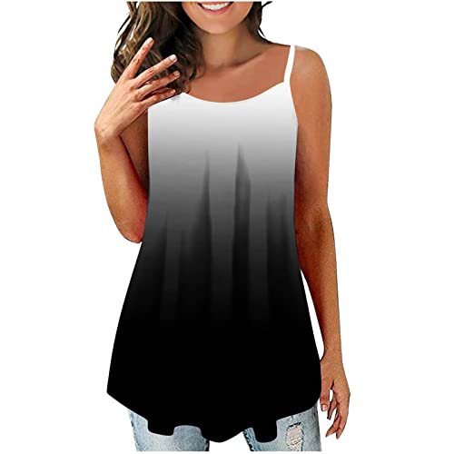 Damen Tshirt Sommer Camisole Oberteil Weste ErhäLtlich In M-4XL äRmelloses Farbverlauf Strandtop Spaghetti TräGer Rundhalsausschnitt Gradient Tank-Top Bluse 2023 FüR Teenager MäDchen von tsaChick