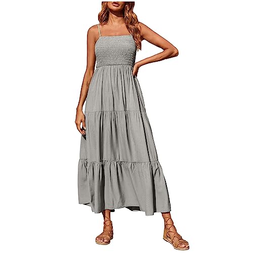 Damen Übergröße, Blumendruck, Neckholder, rückenfrei, Empire-Taille, Wickelkleid, langes Maxi-Sommer-Strand-Swing-Kleid Gray XXXXL 46 von tsaChick