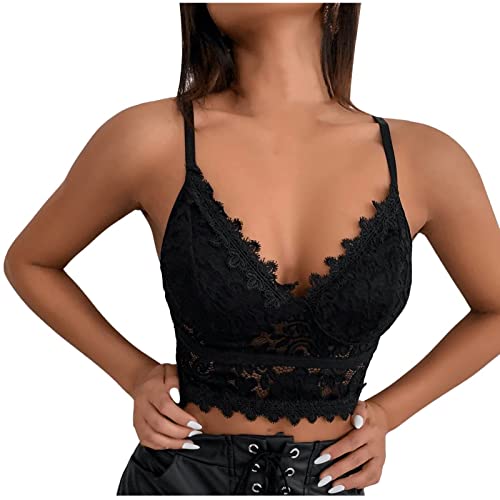 Damen Weste Sexy Spitzen BH Oberteil Solid Sling UnterwäSche Weste Camisole Top Frauen Hohles Halbtransparentes SchöNheit ZurüCk Bra Tank Top Spitze Backless BH von tsaChick