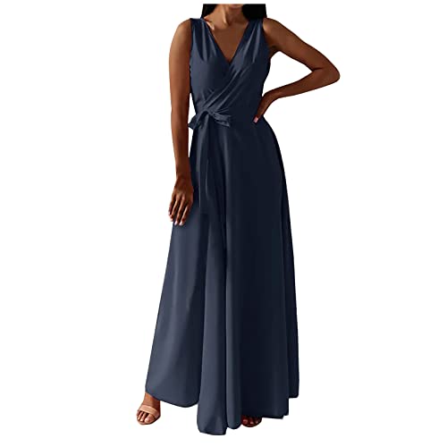 Damen äRmelloses Abendkleid V-Ausschnitt Neckholder Elegantes Cocktailkleid Festes Farbe Taille Seite Riemchen Boden LäNge Party Kleid Prom Kleid Casual TräGerlosen Solide Sommerkleid von tsaChick
