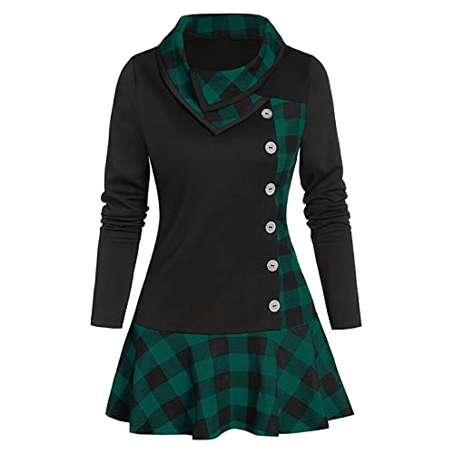 Gothic Kleidung Damen Tartan Sommer Kleider Cocktailkleider Frauen Mode Elegante Casual O-Neck kurzgarm Lace Up Plaidkleid asymmetrisches Midikleid 50s Vintage Rockabilly Karierter Kleid Tunikakleid von tsaChick