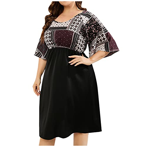 Große Größen Damen Kleid Mode Plus Size Maxikleider XL-5XL Sommerkleid Blumendruck V-Ausschnitt Elegant Kurzarm Leichte Strandkleid Übergröße Schönes Tunikakleid Partykleid Für Mollige Frauen von tsaChick