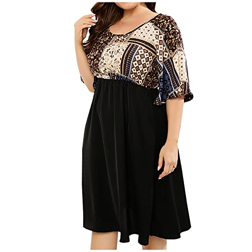 Große Größen Damen Kleid Mode Plus Size Maxikleider XL-5XL Sommerkleid Blumendruck V-Ausschnitt Elegant Kurzarm Leichte Strandkleid Übergröße Schönes Tunikakleid Partykleid Für Mollige Frauen von tsaChick