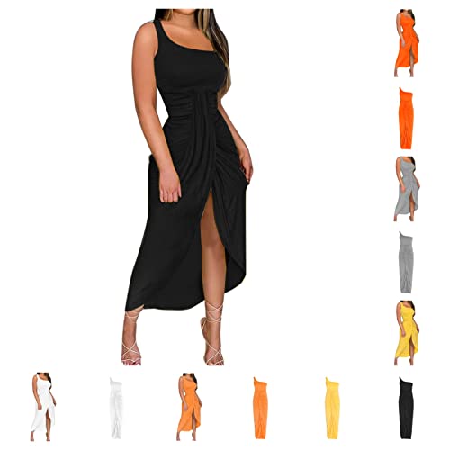 Hochzeitskleider Damen One Shoulder Neck KnöChellanges Maxikleid S-5XL Solide äRmelloses Taillenlanges Lange Kleid Vorne Hoch Geschlitzt Sexy Nachtclub Queue Partykleid Enges Ladies Kleider von tsaChick