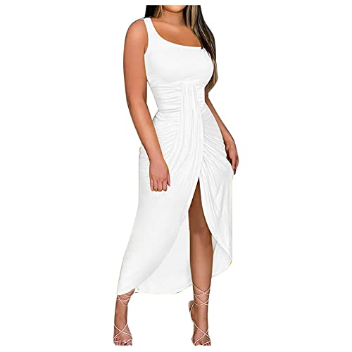 Hochzeitskleider Damen One Shoulder Neck KnöChellanges Maxikleid S-5XL Solide äRmelloses Taillenlanges Lange Kleid Vorne Hoch Geschlitzt Sexy Nachtclub Queue Partykleid Enges Ladies Kleider von tsaChick