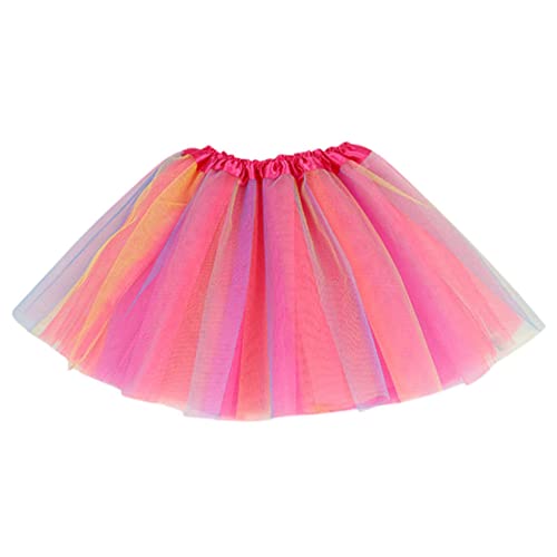 Kind Mädchen Regenbogen Tüllrock Rüschen Gummibund Retro Tutu Mini Kurz Rock Pink 24Monat -8 Jahre alt (Hot Pink) von tsaChick