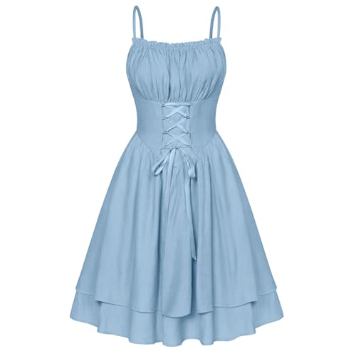 Mittelalter Kleidung Damen Retro Renaissance Kleid Viktorianisches Gothic Kleider Spaghetti Träger Hohe Taille Korsettkleid Elegant Knielang Midikleid Karneval Halloween Party Prinzessin Kostüm von tsaChick