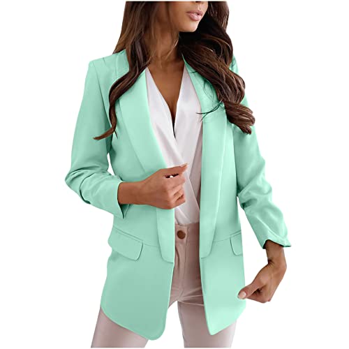 Pullover Strickjacken Jacken Damen Blazer Frauen Damen Solide Umlegekragen Jacke Langarm Mantel Oberbekleidung Blazer Mintgrün L CJ120 von tsaChick