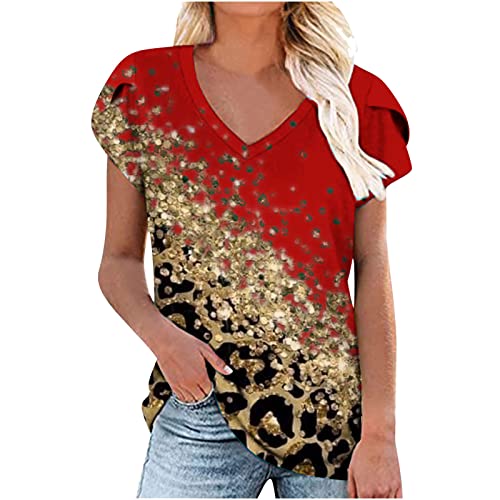 Shirt Damen Kurzarm Rüschenärmel Einfarbig Bluse Damen Elegant V-Ausschnitt Damen Shirt Ärmellos Moderne Damen Oberteile Sommer Tops Leichtgewichtig Tops Damen Sexy Sommer Sweatshirt Frauen Y2K Top von tsaChick