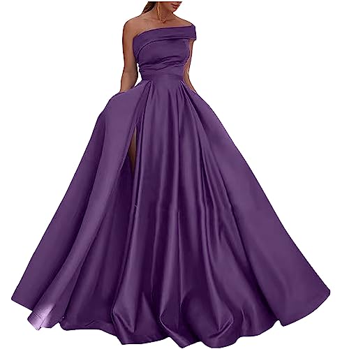 Sommerkleid Damen Elegant Cocktailkleid Schwarz Langarm Ballkleider Damen Lange Elegant Neckholder Rückenfrei Lange Kleider Satin Spaghetti Party Abendkleid Seitenschlitz Hochzeit Festtagskleid von tsaChick