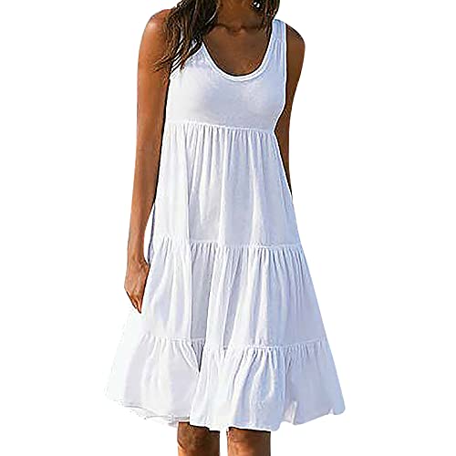 Sommerkleid Damen Knielang a Linie, cocktailkleid Damen lang große größen, blusenkleid Damen Knielang, Strandkleid Damen lang Boho, White XXL von tsaChick