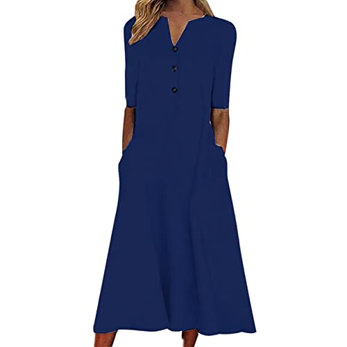 Sommerkleid Damen Lang - Gestreifte T Shirt Kleid Damen Sommer -Maxikleid Damen Kurzarm V Ausschnitt Streifen Lässiges Lockeres Langes Kleider mit Schlitz Shirtkleider Strandkleid Freizeitkleid von tsaChick