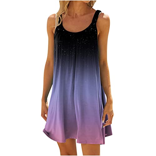 Sommerkleid Damen Mode Bedruckt Sommer Strandkleid Casual Breiter Träger Cami Kleid U-Ausschnitt ärmelloses knielanges Kleid Lässiges Schmal Slim Tank-Kleid Women's Kleider Langes Kleid von tsaChick