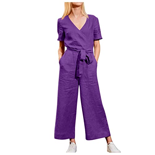 Sporthose Herren kurz mit Taschen, Jumpsuit Damen Sommer Langarm, Jumpsuit Damen Sommer locker, Jumpsuit Damen Sommer lang elegant, Jumpsuit Damen kurz ohne träger, Purple XXXXL von tsaChick