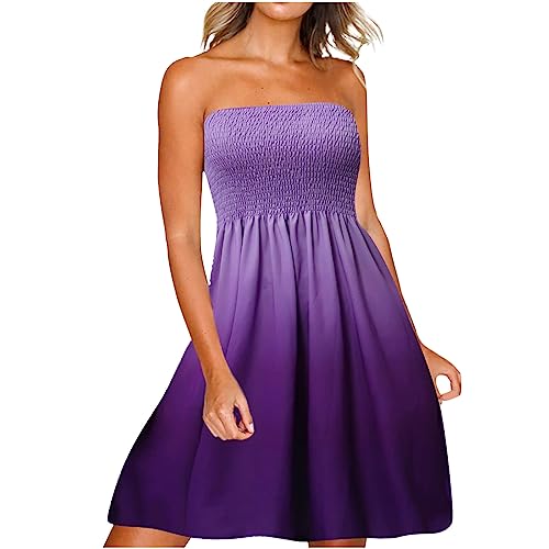 Strandkleider Damen Sommer Lang Bandeau Kleid Sommer Damen Sommer Boho Sommerkleid Elegant Kurz Freizeitkleid Trägerlos Ärmellos Party Strandkleid Boho Kleider Bandeau Maxikleid mit Tasche Kleider von tsaChick