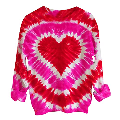 tsaChick Sweatshirt Damen Activewear Valentinstag Langarm Tops Frauen Schillernder Herzdruck Tie-Dye Lange Sweatshirt Casual FrüHjahrs T-Shirt Bluse LangäRmeliges Pullover Top Oberteile von tsaChick