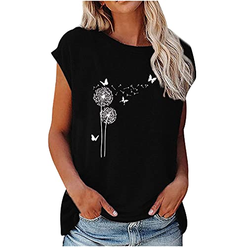 T-Shirt Damen Sommer Oberteile Einfaches Blumendruck T-Shirt Sommer Kurzarm Oberteile mit O-Ausschnitt Herbst Winter Basic Shirt Pullover Locker Bequem Tunika Blusenshirt Sportshirt Laufshirt von tsaChick