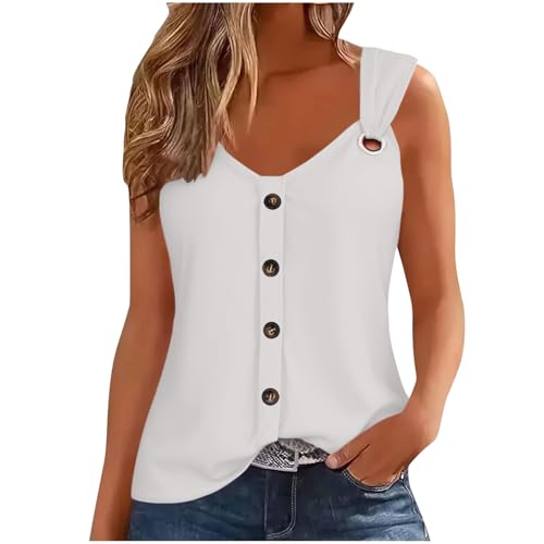 Tanktop Damen Locker Unterhemden Sommer Ärmellos Tank Top Camisole Vest Top V Ausschnitt Tanktops Lässige Strand Bluse Elegant Oberteil Button Down Trägershirt von tsaChick
