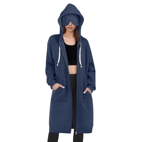 Travel Hoodie Damen Lang Flugzeug Hoodie Oversize Kapuzenpullover mit integrierter Augenmaske Reißverschluss Pullover Sweatshirt Herbst Winter Pulli Sweatjacke Y2K Pullover Sportjacke Mit Kapuze von tsaChick