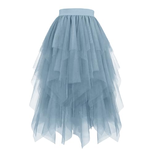Tüllrock Damen Blau Lang Tütü Damen Karneval Kostüm 50Er Retro Ballet Tanzrock Mehrschichtiger Mesh Faltenrock A-Linie Hoher Glitzer Tüllrock Rockabilly Petticoat Tutu Party Ballettrock von tsaChick