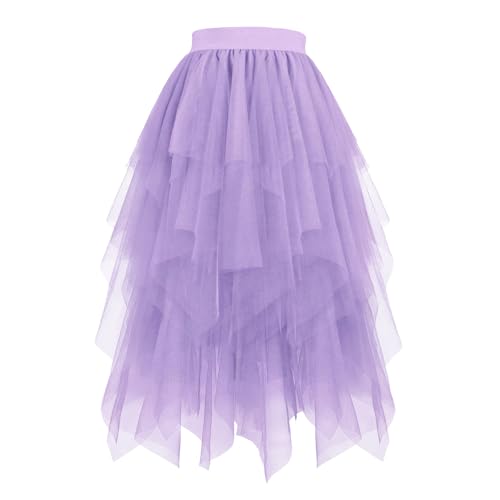 Tüllrock Damen Lila Lang Tütü Damen Karneval Kostüm 50Er Retro Ballet Tanzrock Mehrschichtiger Mesh Faltenrock A-Linie Hoher Glitzer Tüllrock Rockabilly Petticoat Tutu Party Ballettrock von tsaChick