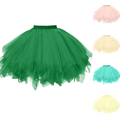 Tüllrock Grün Damen Tütü Rock Karneval Kostüm Erwachsene 50er Retro Ballett Tanzrock Elastische Hohe Taille Kurz Ballett Unterrock Crinoline Petticoat Ballettrock Rockabilly Tutu Minirock von tsaChick