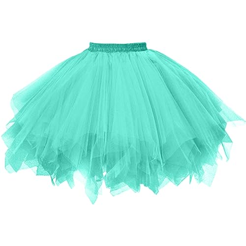 Tüllrock Mintgrün Damen Tütü Rock Karneval Kostüm Erwachsene 50er Retro Ballett Tanzrock Elastische Hohe Taille Kurz Ballett Unterrock Crinoline Petticoat Ballettrock Rockabilly Tutu Minirock von tsaChick