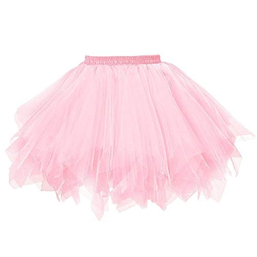 Tüllrock Rosa Damen Tütü Rock Karneval Kostüm Erwachsene 50er Retro Ballett Tanzrock Elastische Hohe Taille Kurz Ballett Unterrock Crinoline Petticoat Ballettrock Rockabilly Tutu Minirock von tsaChick