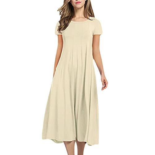 Vintage Dress Kurzarm Rundhalskleid Sexy Casual Fashion Solide Kurzarm Rundhalsausschnitt Plissee Slim Vintage A Linie Kleid Kleider &bto858 von tsaChick