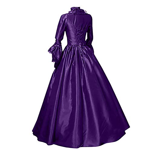 Vintage Kleid Damen S-5XL Mittelalterliches Maxikleid Solide Gothic Bodenlanges Kleid Frauen Prinzessin Langarm Renaissance Hofkleid Halsring quadratische Halsschleife Gericht Kleid Ladies Kleider von tsaChick