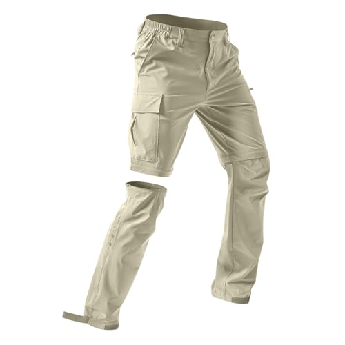 Wanderhose Herren Zip Off Abnehmbar Trekkinghose,Atmungsaktiv Cargohose Sommer Outdoor Hosen für Herren Arbeit Hosen Wasserdicht & Schnelltrocknend Funktionshose mit Taschen für Wandern, Camping von tsaChick