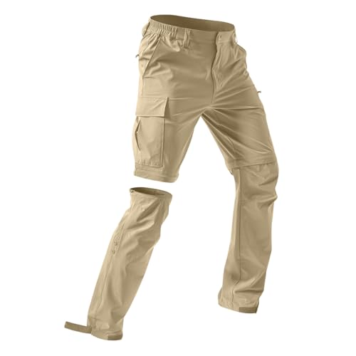 Wanderhose Herren Zip Off Abnehmbar Trekkinghose,Atmungsaktiv Cargohose Sommer Outdoor Hosen für Herren Arbeit Hosen Wasserdicht & Schnelltrocknend Funktionshose mit Taschen für Wandern, Camping von tsaChick