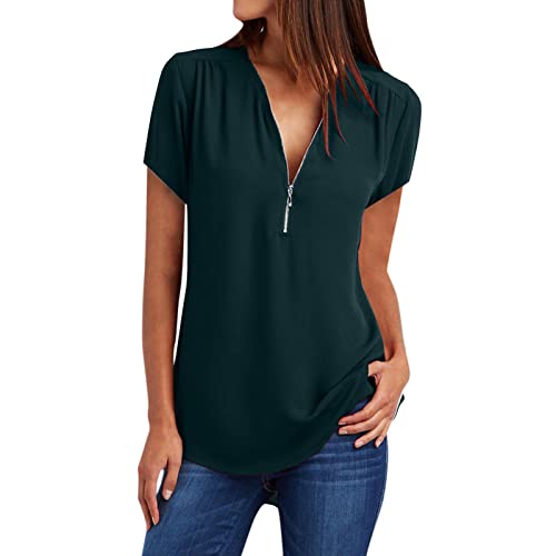 modasua Damen Bluse Chiffon Langarmshirts Casual Tunika Shirts, doppeltes Oberteil für Damen mit Chiffon, Chiffon Bluse Damen große größen, Green M 36 von tsaChick