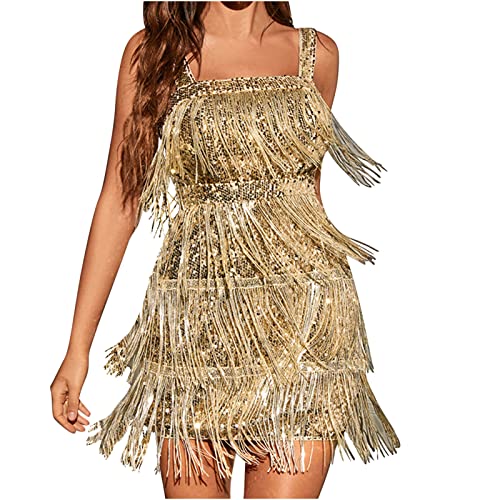 tsaChick 20er Jahre KostüM Herren 1920s Charleston Kleid Damen Knielang Cocotail Party Kleid 20er Jahre Flapper Damen Gatsby Kostüm Kleid Pailletten Kleid Damen von tsaChick