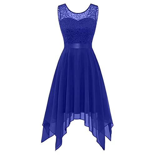 tsaChick Abendkleid Lang Damen Spitzenkleid Brautjungfer Elegant Party Knielang Cocktailkleid Chiffon Ärmellos von tsaChick