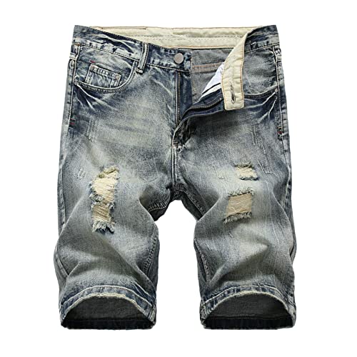 tsaChick Bermuda Shorts Herren Badehose Herren Ripped Denim Trunks Stretchy Washed Jeans Trunks Cut Off Classic Fit Biker Jeans Trunks Shorts Herren Weiß Bermuda Shorts Herren Sport Shorts Herren von tsaChick
