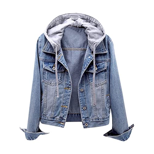 tsaChick Blouson Damen Damen Jeansjacke mit Perlen Kurz Blau Denim Jacke Tops Damen Mantel Kurze Jeansjacke Langarm Denim Jacke Jeansjacke Damen S-XXL von tsaChick