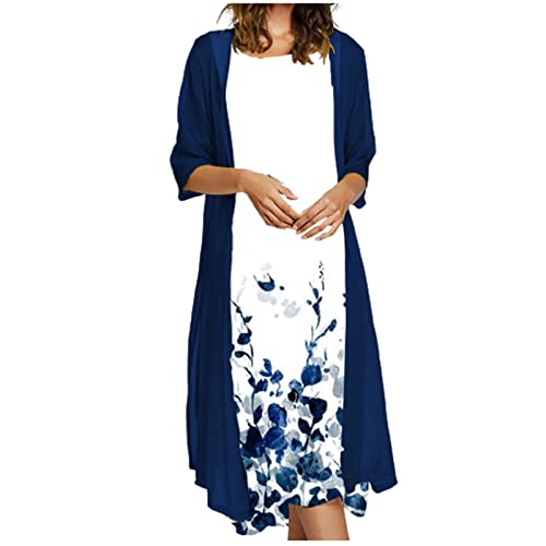 tsaChick Blusenkleid Damen Sommer Damen Kleider Elegant Strand A-Linie Drucken Freizeitkleid Langarm Sommerkleider Boho Lose Maxi Langes Kleider Große Größe Strandkleider Mit Tüll Strickjacke von tsaChick