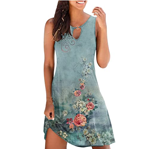 tsaChick Boho Kleid Damen Women's Casual Loose Summer Floral Printed Tank Dress Hollow Beach Sun Dress Sleeveless Dress Sommerkleidung Schicke Kleider Damen Leichtes Sommerkleid Damen von tsaChick