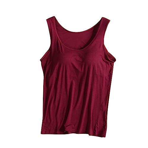 tsaChick Camisole Top Damen Basic Tank Top mit integriertem BH Mieder Slim Fit Weste gepolstertes Unterhemd BH Hemd U-Ausschnitt Bauchweg Shapewear Top Trägertop Body Shaper Spaghettiträger Oberteil von tsaChick