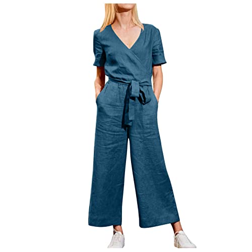 tsaChick Caprihose Damen Sommer gr.46, Haremshose Damen Baumwolle leinen, Sporthose Herren kurz mit Tasche reißverschluss, Jumpsuit Damen Sommer kurz eng, Jumpsuit Damen lang Gym, Blue XXXXL von tsaChick