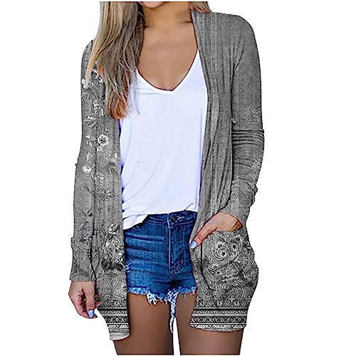 tsaChick Cardigan Damen Schwarz Grobstrick Kurz Frauen Lange Ärmel Mode lässig bequem Taschen Druck Strickjacke Top Bluse KSI40 von tsaChick