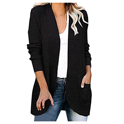 tsaChick Cardigan Strickmantel Herbstjacke Longblazer Und Winter Damen Casual Solid Long Cardigan Outwear Casual Tops Jacke Pullover mit Tasche KSK4 von tsaChick